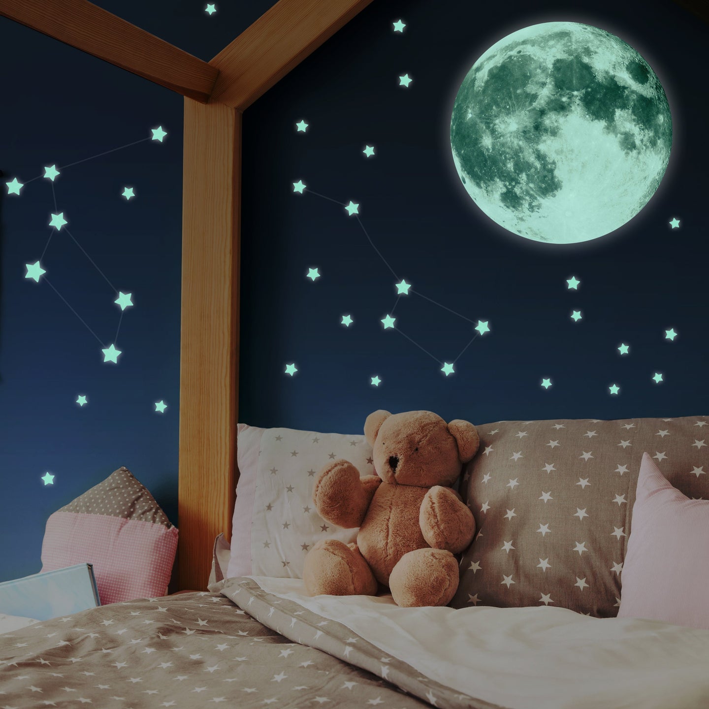 XXL Leuchtmond fürs Kinderzimmer - selbstklebend und nachleuchtend, LILIMAUS