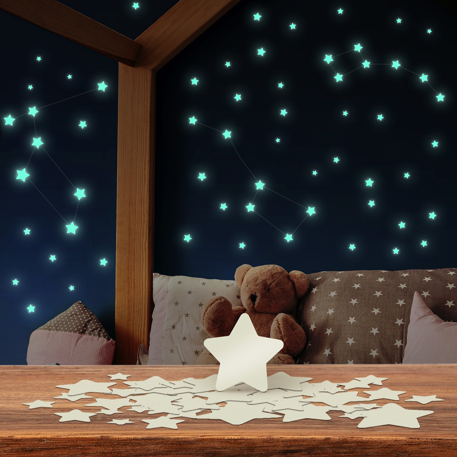 Leuchtsterne fürs Kinderzimmer - selbstklebend und nachleuchtend, LILIMAUS