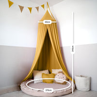 Baldachin Senfgelb / mit Goldapplikation – Musselin Betthimmel mit Goldapplikation fürs Kinderzimmer LILIMAUS