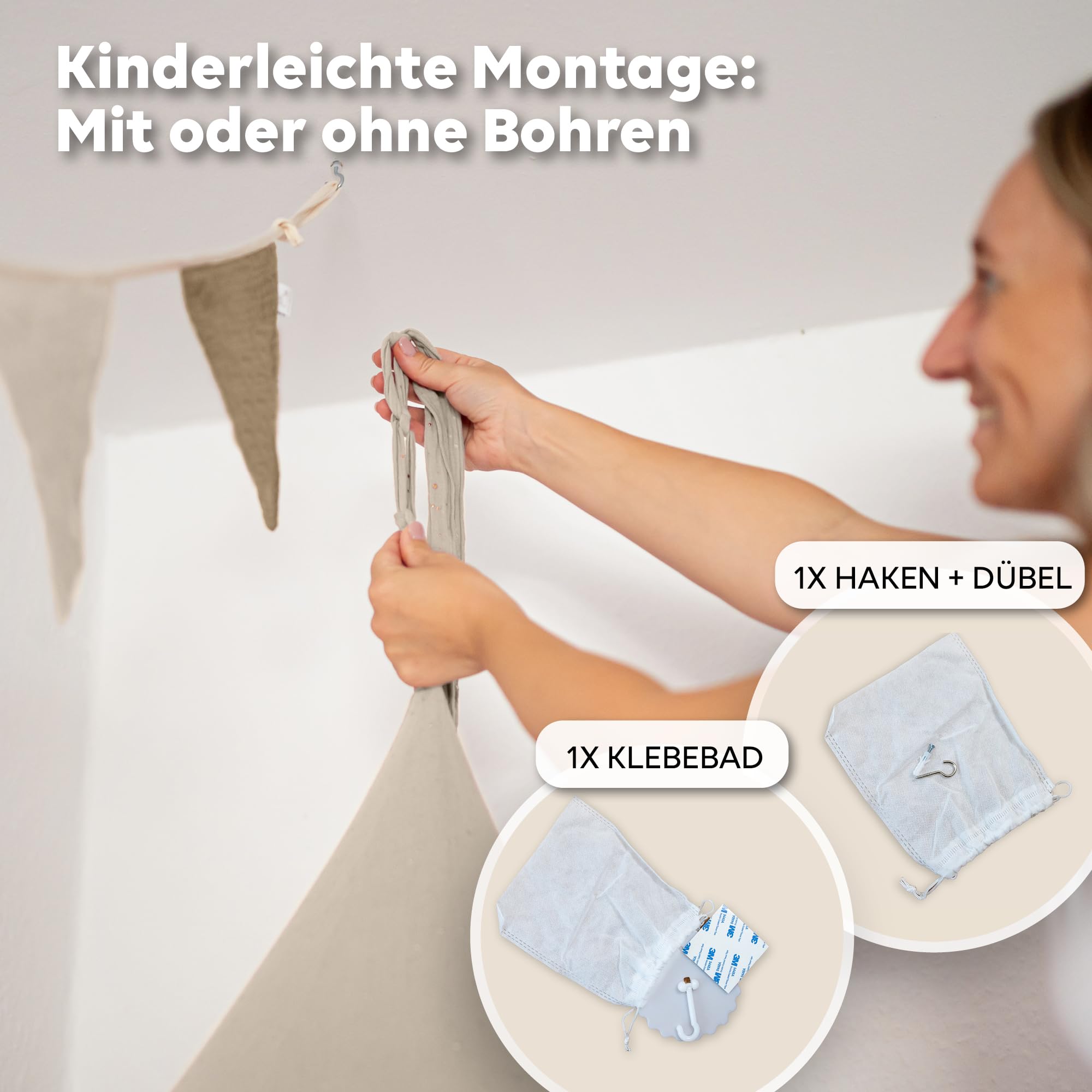 Baldachin Hellbeige / ohne Goldapplikation – Musselin Betthimmel fürs Kinderzimmer LILIMAUS