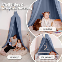 Baldachin Blau / ohne Goldapplikation – Musselin Betthimmel fürs Kinderzimmer LILIMAUS