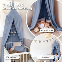 Baldachin Blau / mit Goldapplikation – Musselin Betthimmel mit Goldapplikation fürs Kinderzimmer LILIMAUS