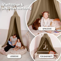 Baldachin Dunkelbeige / ohne Goldapplikation – Musselin Betthimmel fürs Kinderzimmer LILIMAUS