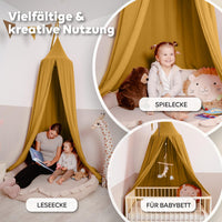 Baldachin Senfgelb / ohne Goldapplikation – Musselin Betthimmel fürs Kinderzimmer LILIMAUS