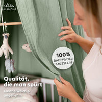Baldachin Eukalyptus / mit Goldapplikation – Musselin Betthimmel mit Goldapplikation fürs Kinderzimmer LILIMAUS