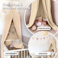 Baldachin Creme / mit Goldapplikation – Musselin Betthimmel mit Goldapplikation fürs Kinderzimmer LILIMAUS