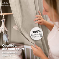 Baldachin Hellbeige / mit Goldapplikation – Musselin Betthimmel mit Goldapplikation fürs Kinderzimmer LILIMAUS