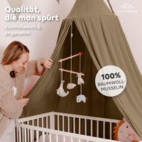 Baldachin Dunkelbeige / ohne Goldapplikation – Musselin Betthimmel fürs Kinderzimmer LILIMAUS