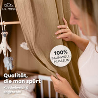 Baldachin Nougat / mit Goldapplikation – Musselin Betthimmel mit Goldapplikation fürs Kinderzimmer LILIMAUS