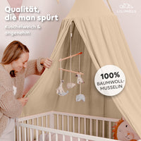 Baldachin Creme / ohne Goldapplikation – Musselin Betthimmel fürs Kinderzimmer LILIMAUS