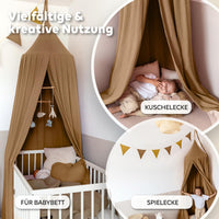 Baldachin Nougat / mit Goldapplikation – Musselin Betthimmel mit Goldapplikation fürs Kinderzimmer LILIMAUS