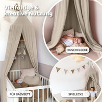Baldachin Hellbeige / mit Goldapplikation – Musselin Betthimmel mit Goldapplikation fürs Kinderzimmer LILIMAUS
