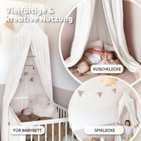 Baldachin Weiß / mit Goldapplikation – Musselin Betthimmel mit Goldapplikation fürs Kinderzimmer LILIMAUS