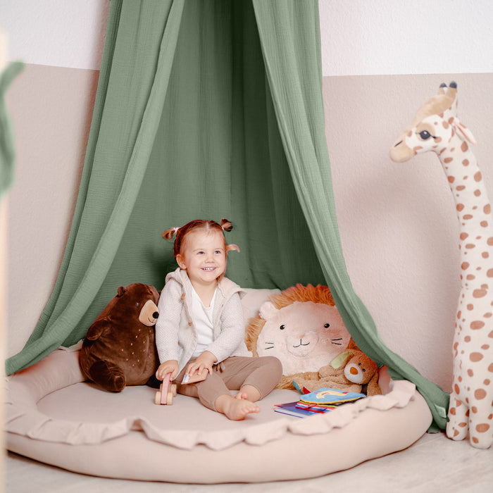 Baldachin Eukalyptus / ohne Goldapplikation – Musselin Betthimmel fürs Kinderzimmer LILIMAUS