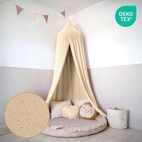 Baldachin Creme / mit Goldapplikation – Musselin Betthimmel mit Goldapplikation fürs Kinderzimmer LILIMAUS
