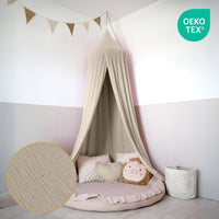 Baldachin Hellbeige / mit Goldapplikation – Musselin Betthimmel mit Goldapplikation fürs Kinderzimmer LILIMAUS