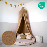 Baldachin Nougat / mit Goldapplikation – Musselin Betthimmel mit Goldapplikation fürs Kinderzimmer LILIMAUS