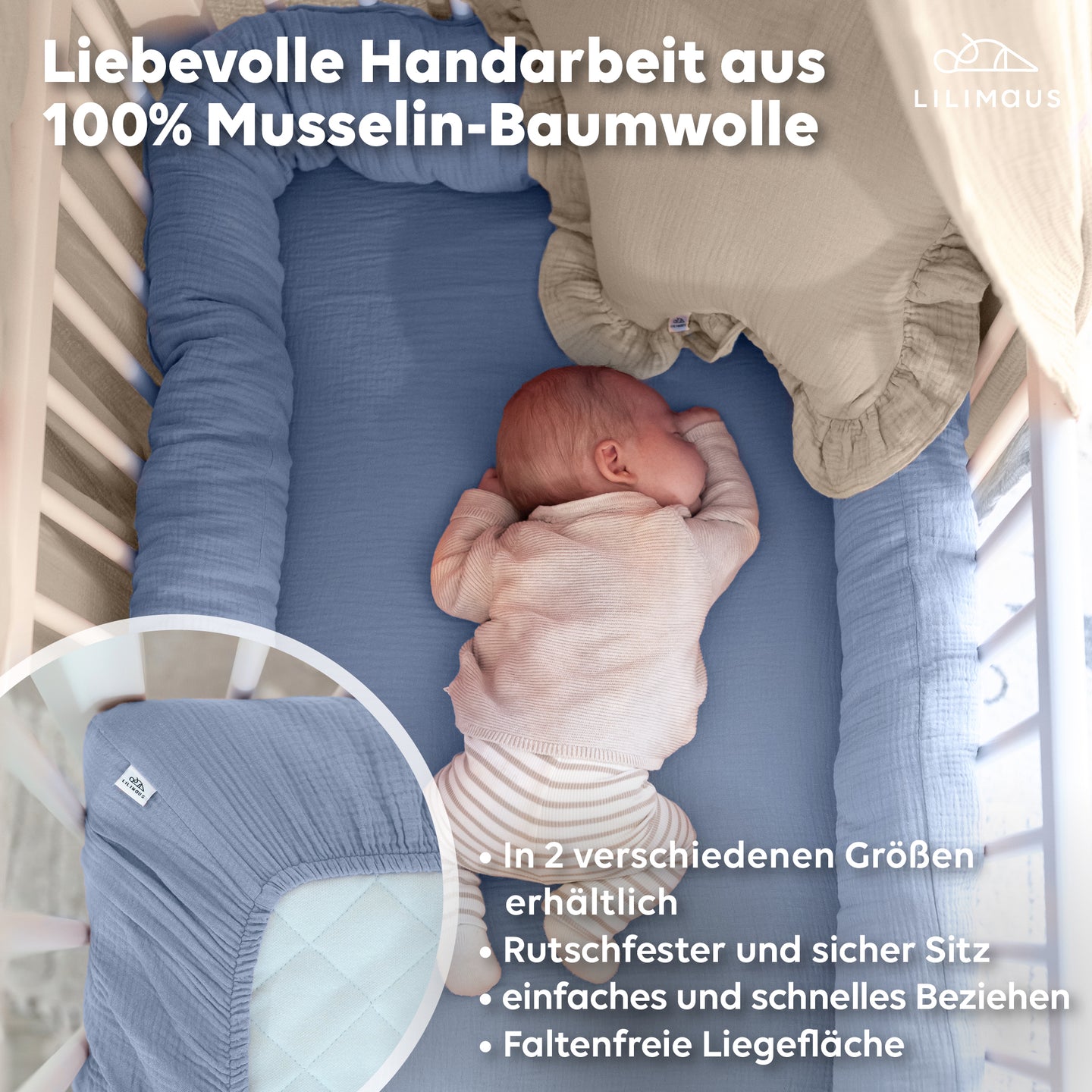 Babybett Himmel + Bettschlange + Babybettlaken + Wimpelkette/Sternenkette ab