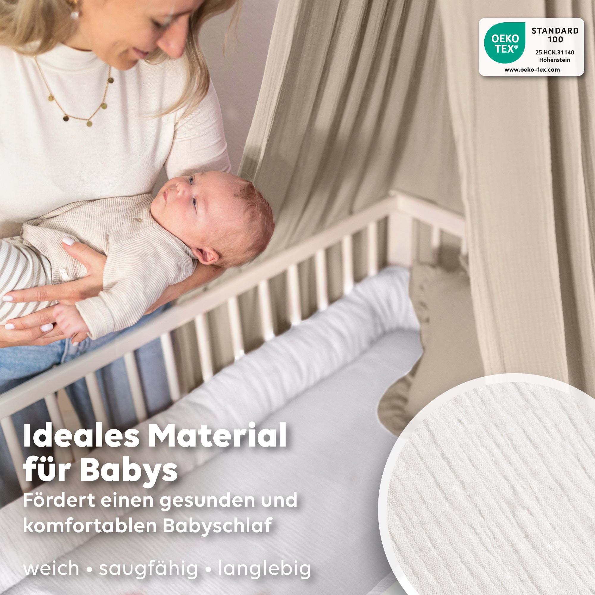 Babybett Himmel (Gold) + Bettschlange + Babybettlaken + Wimpelkette/Sternenkette (Gold) ab