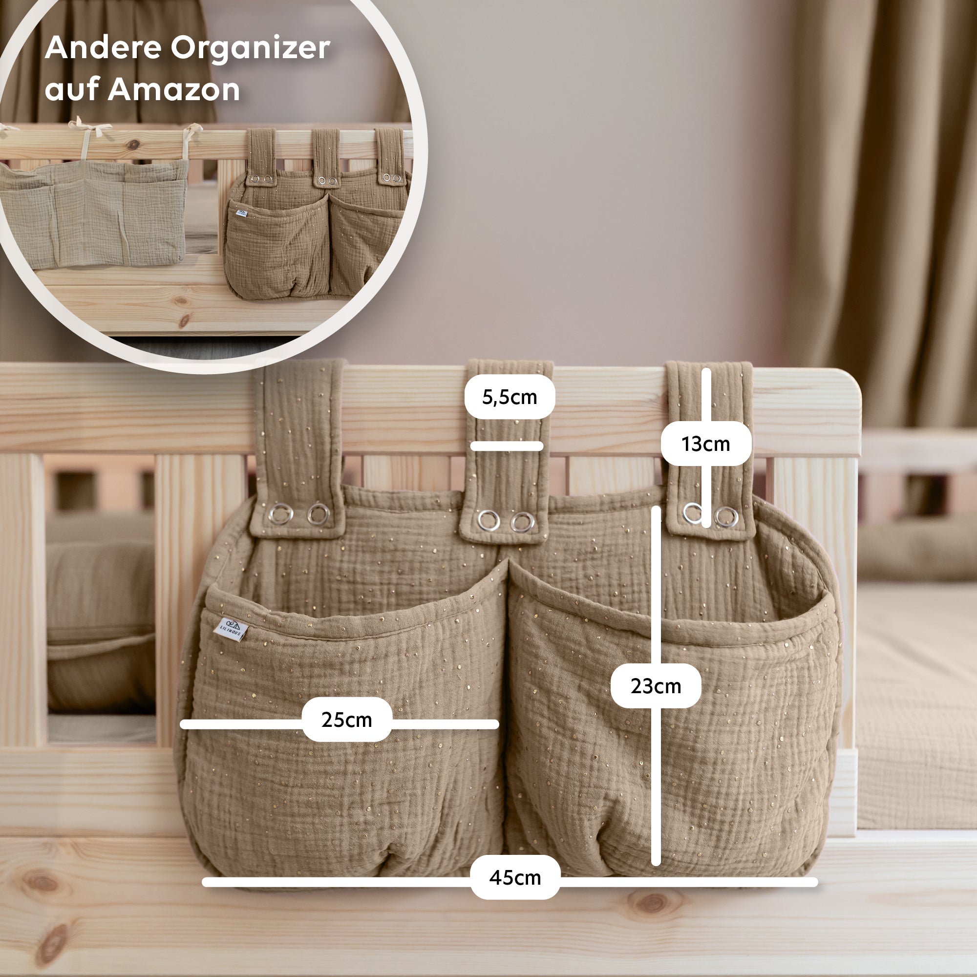 Dunkelbeige / mit Goldapplikation