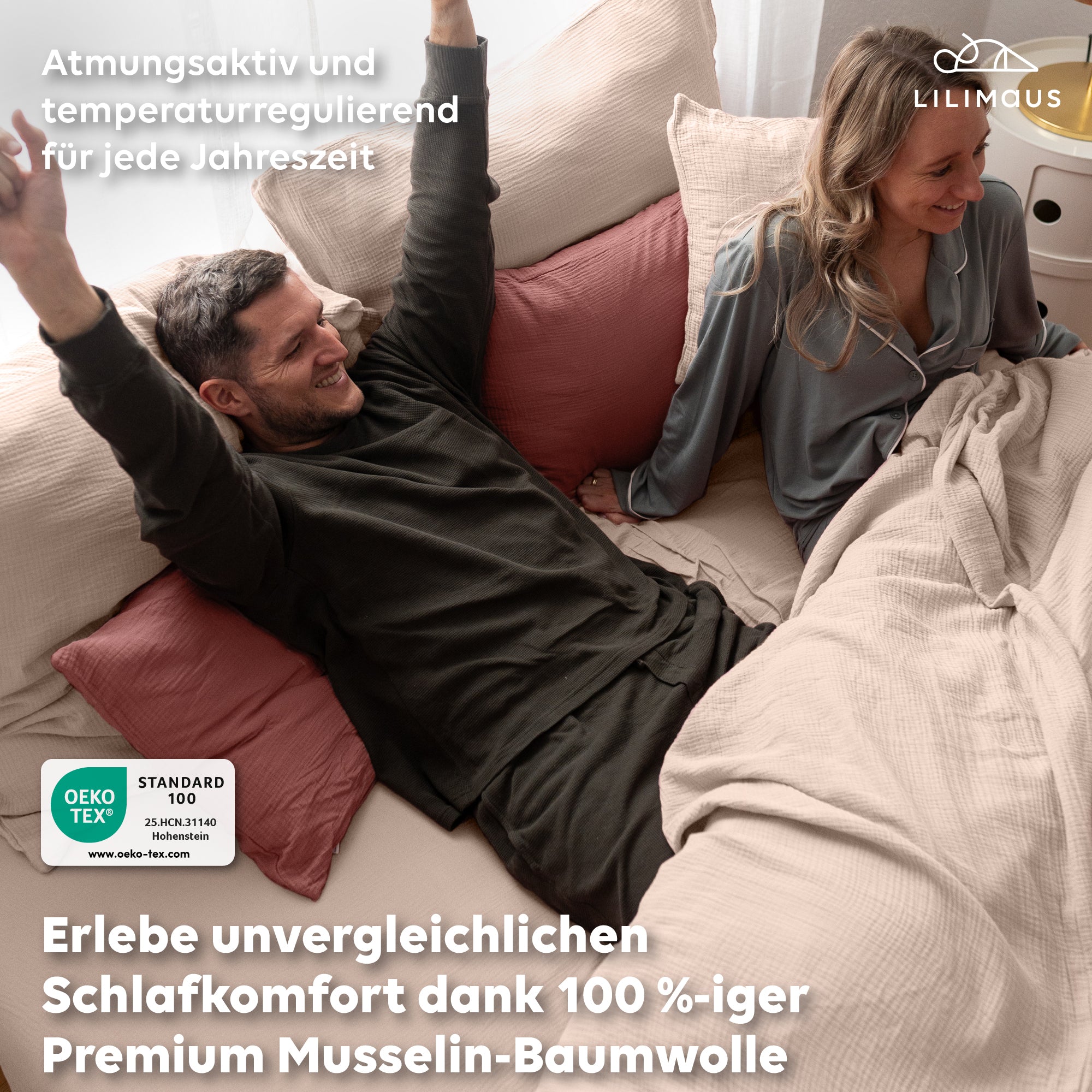 Beigerosa / 200x200 + 2x Kissen 80x80 200x220 + 2x Kissen 80x80 220x240 + 2x Kissen 80x80 135x200 + 1 Kissen 80x80 155x220 + 1 Kissen 80x80