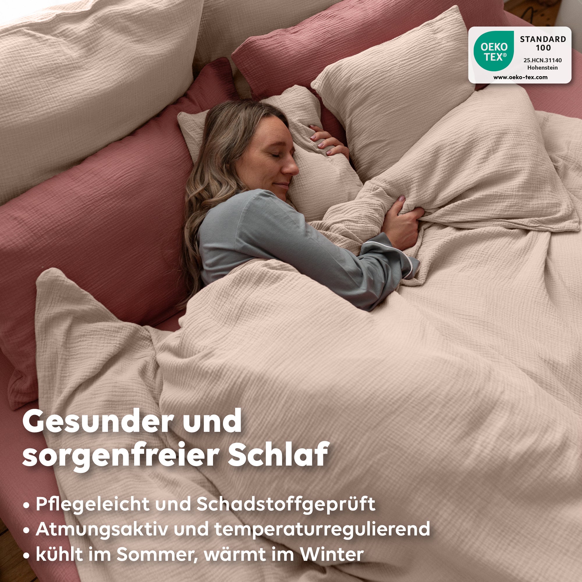 Beigerosa / 200x200 + 2x Kissen 80x80 200x220 + 2x Kissen 80x80 220x240 + 2x Kissen 80x80 135x200 + 1 Kissen 80x80 155x220 + 1 Kissen 80x80