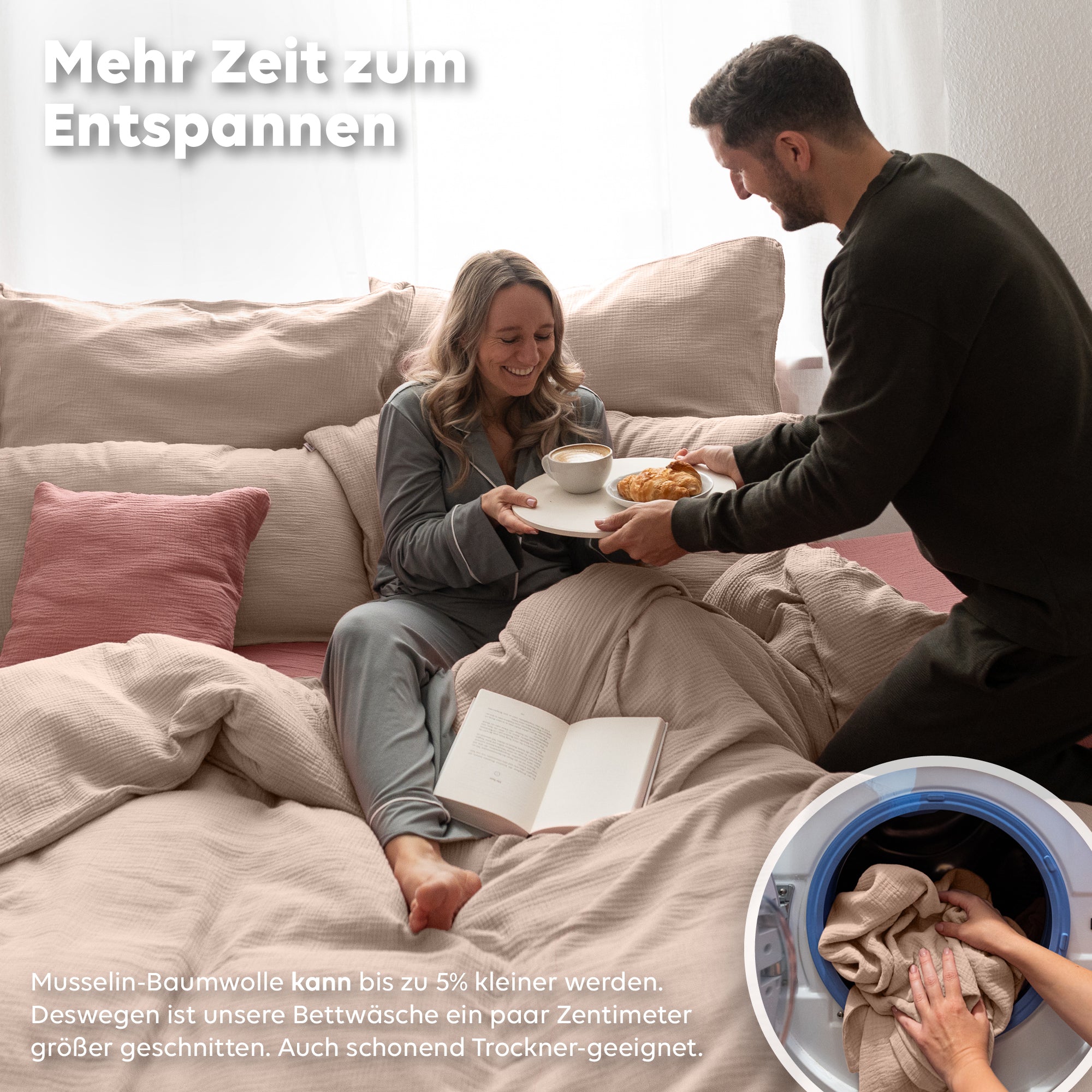 Beigerosa / 200x200 + 2x Kissen 80x80 200x220 + 2x Kissen 80x80 220x240 + 2x Kissen 80x80 135x200 + 1 Kissen 80x80 155x220 + 1 Kissen 80x80