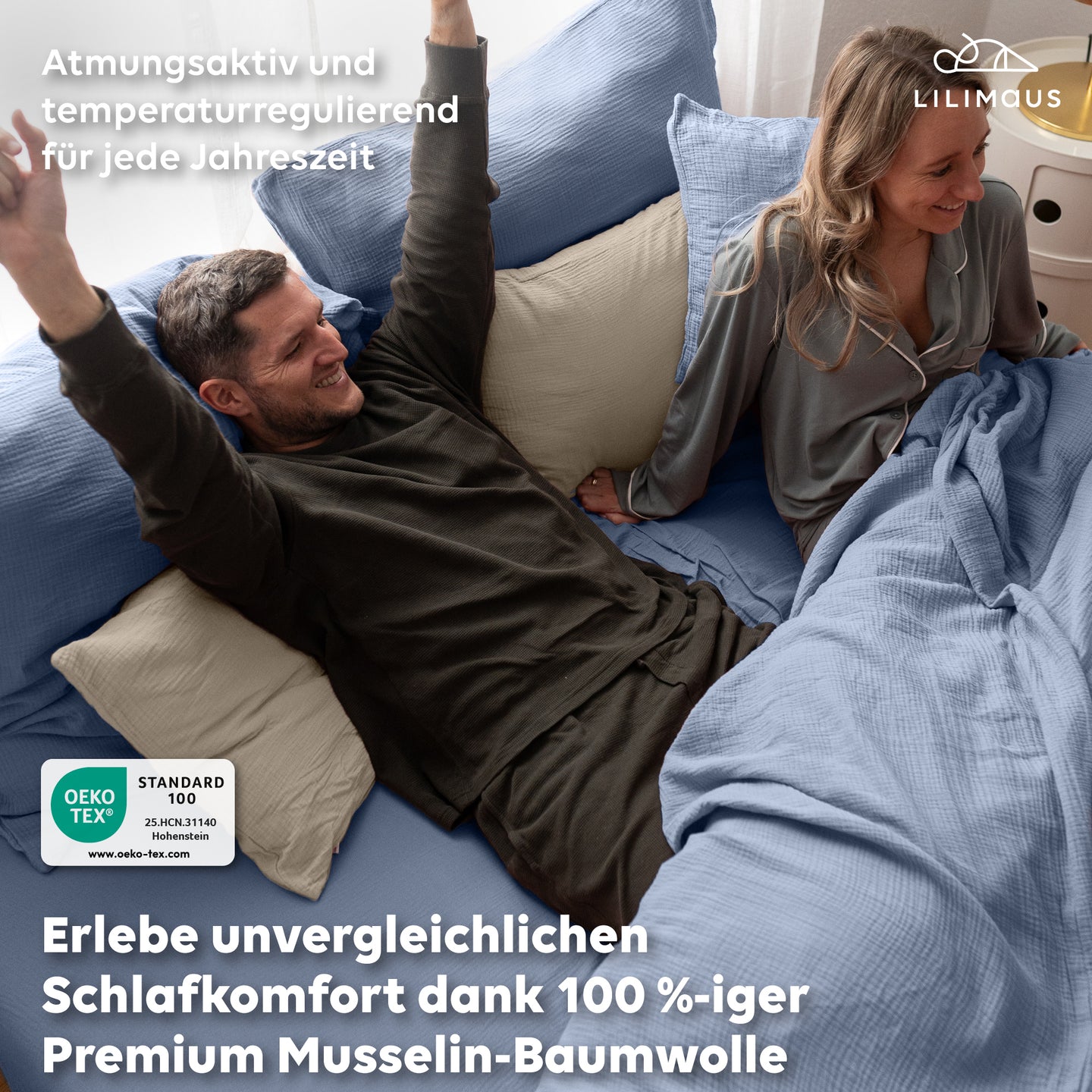Blau / 135x200cm + 1 Kissen 80x80cm 155x220cm + 1 Kissen 80x80cm 200x200cm + 2x Kissen 80x80cm 200x220cm + 2x Kissen 80x80cm 220x240cm + 2x Kissen 80x80cm