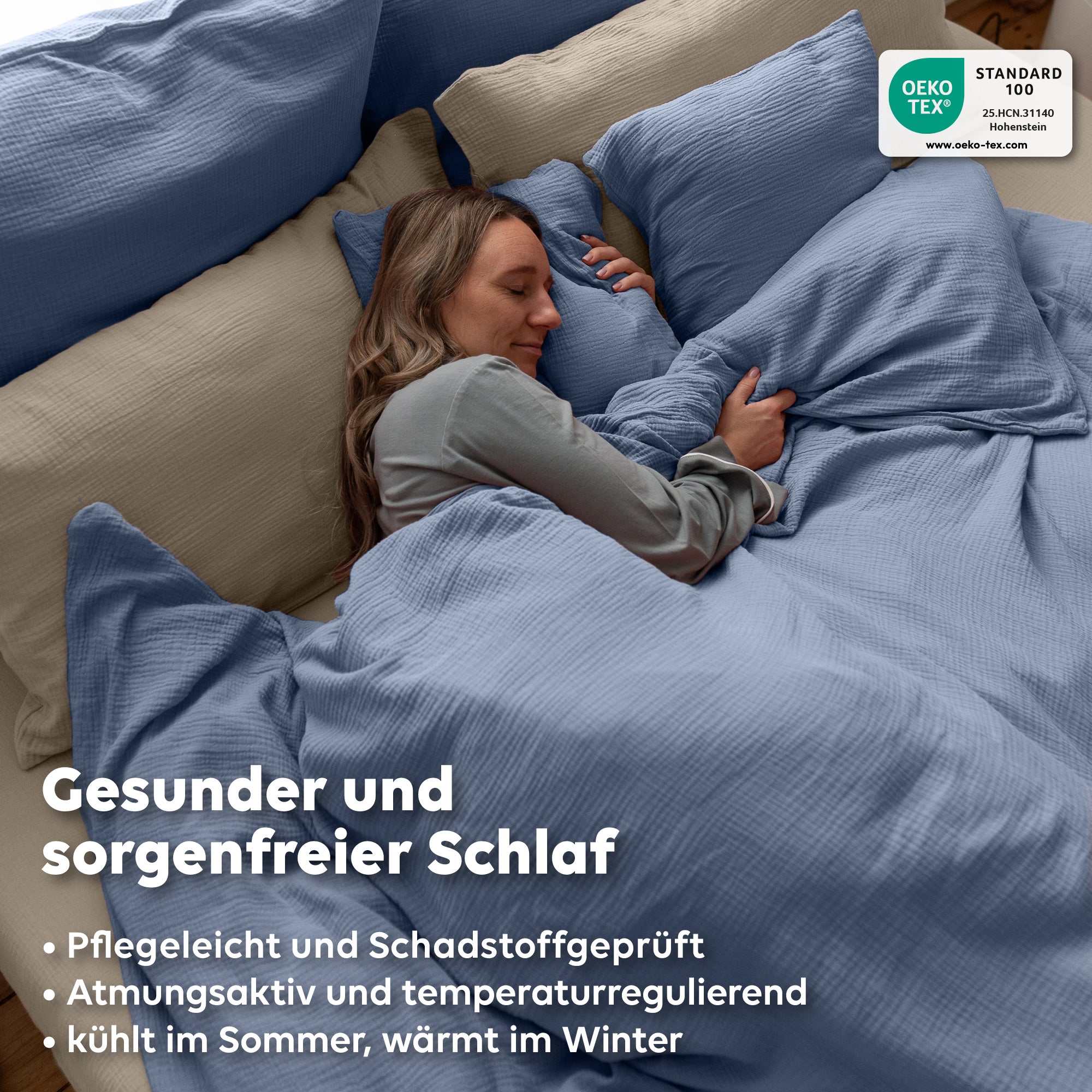 Blau / 200x200 + 2x Kissen 80x80 200x220 + 2x Kissen 80x80 220x240 + 2x Kissen 80x80 135x200 + 1 Kissen 80x80 155x220 + 1 Kissen 80x80