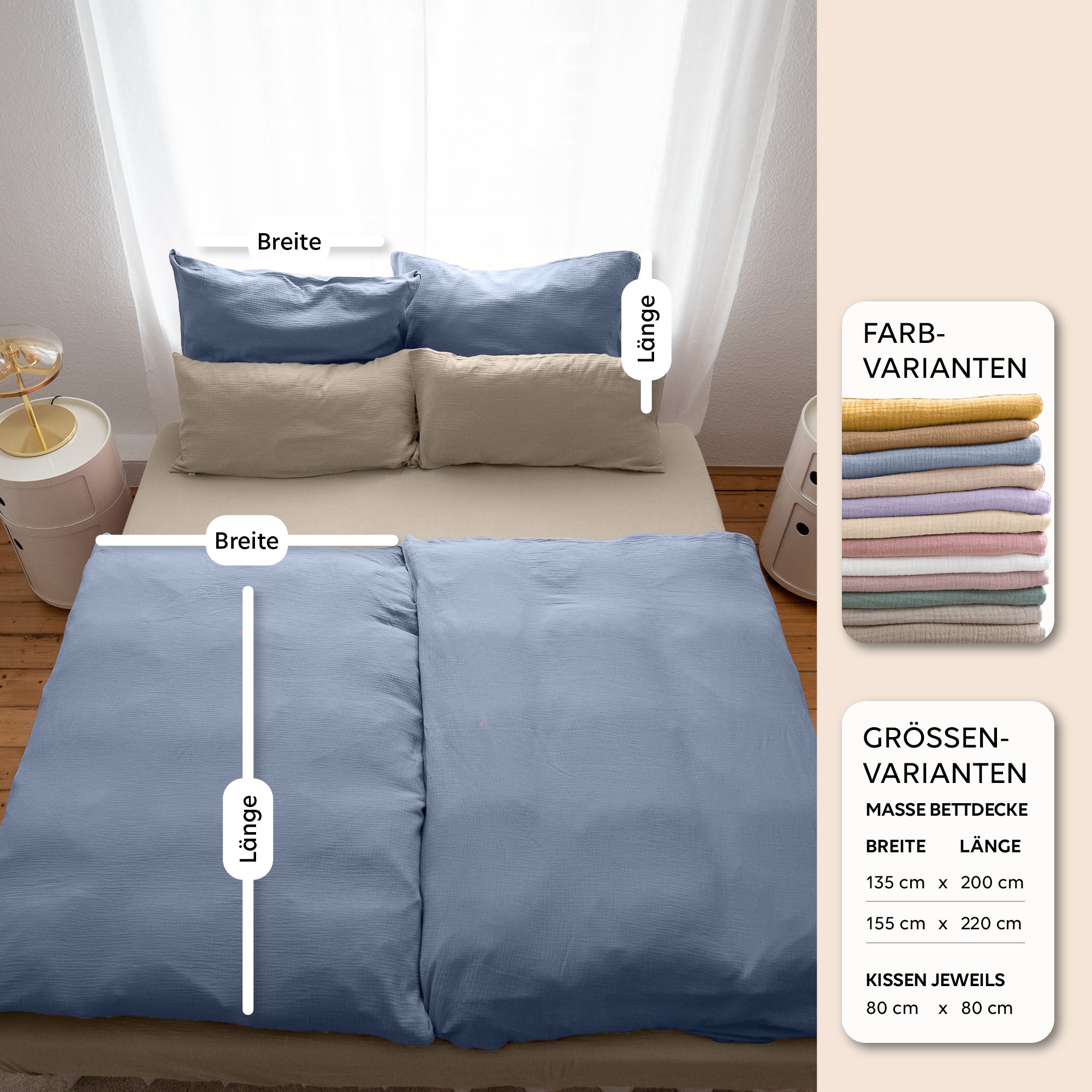 Blau / 200x200 + 2x Kissen 80x80 200x220 + 2x Kissen 80x80 220x240 + 2x Kissen 80x80