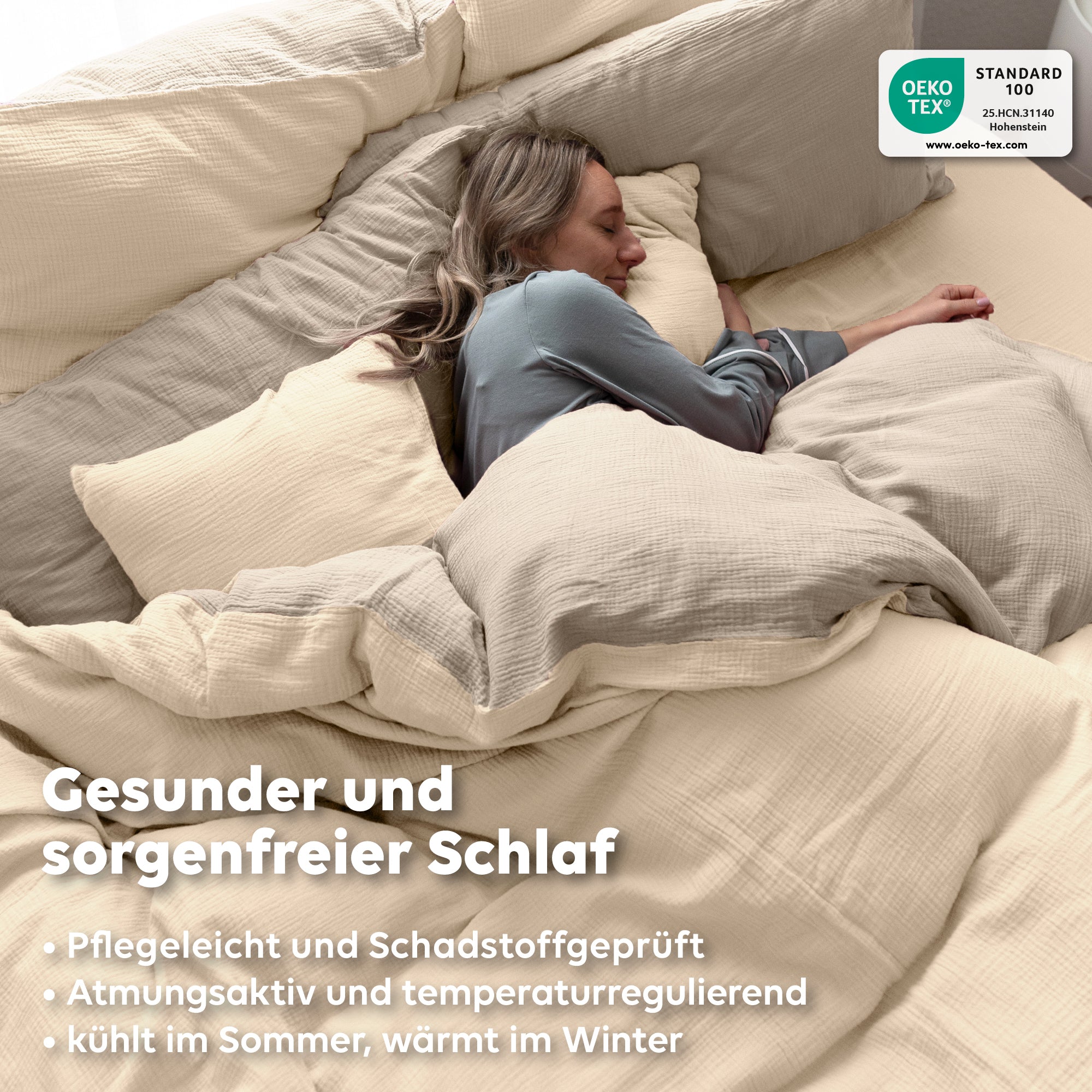 Hellbeige & Creme / 200x200 + 2x Kissen 80x80 200x220 + 2x Kissen 80x80 220x240 + 2x Kissen 80x80 135x200 + 1 Kissen 80x80 155x220 + 1 Kissen 80x80