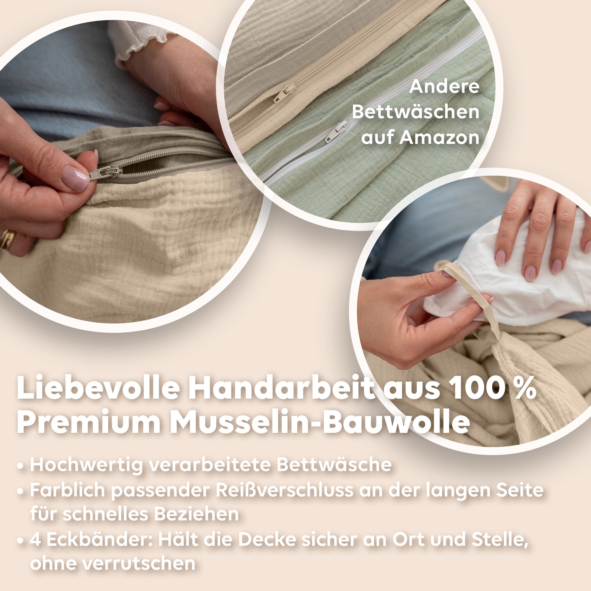 Hellbeige & Creme / 200x200 + 2x Kissen 80x80 200x220 + 2x Kissen 80x80 220x240 + 2x Kissen 80x80 135x200 + 1 Kissen 80x80 155x220 + 1 Kissen 80x80