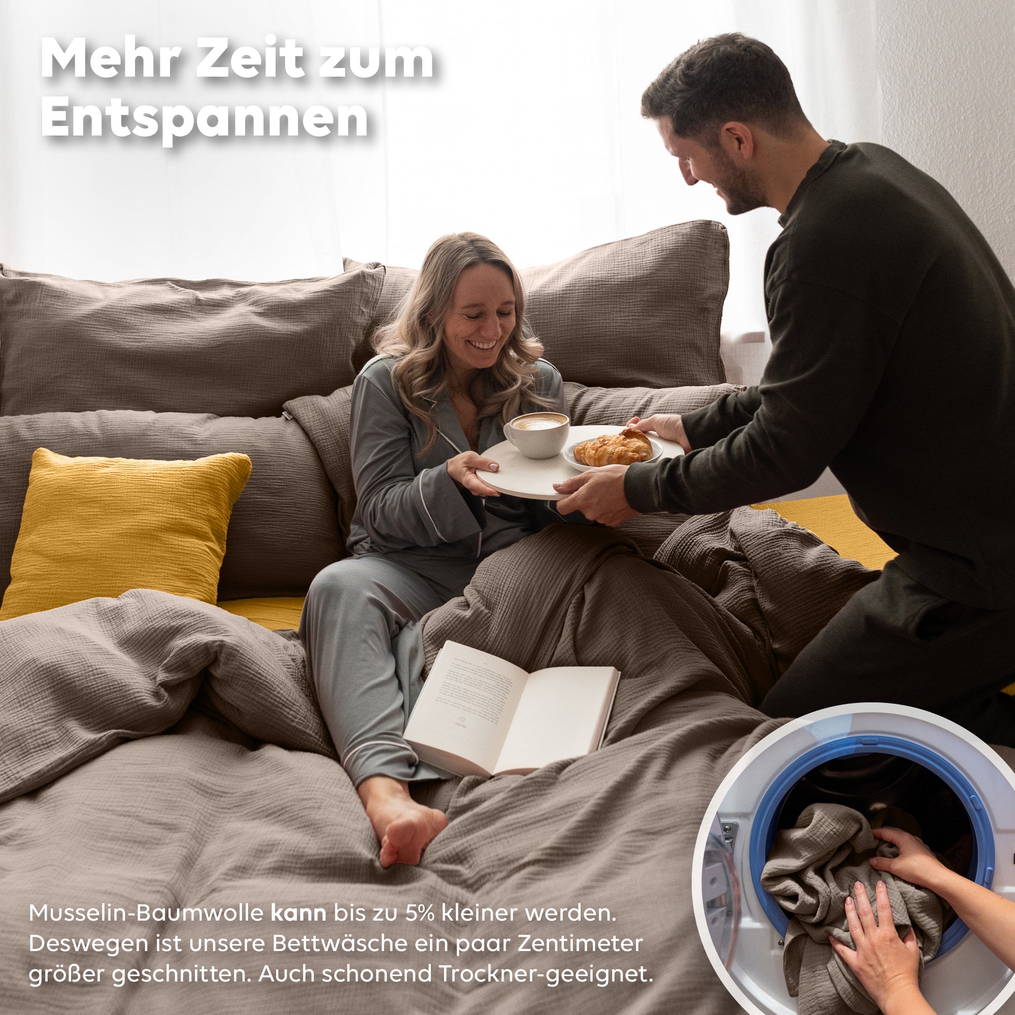 Dunkelbeige / 200x200 + 2x Kissen 80x80 200x220 + 2x Kissen 80x80 220x240 + 2x Kissen 80x80 135x200 + 1 Kissen 80x80 155x220 + 1 Kissen 80x80