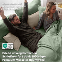 Eukalyptus / 200x200 + 2x Kissen 80x80 200x220 + 2x Kissen 80x80 220x240 + 2x Kissen 80x80 135x200 + 1 Kissen 80x80 155x220 + 1 Kissen 80x80