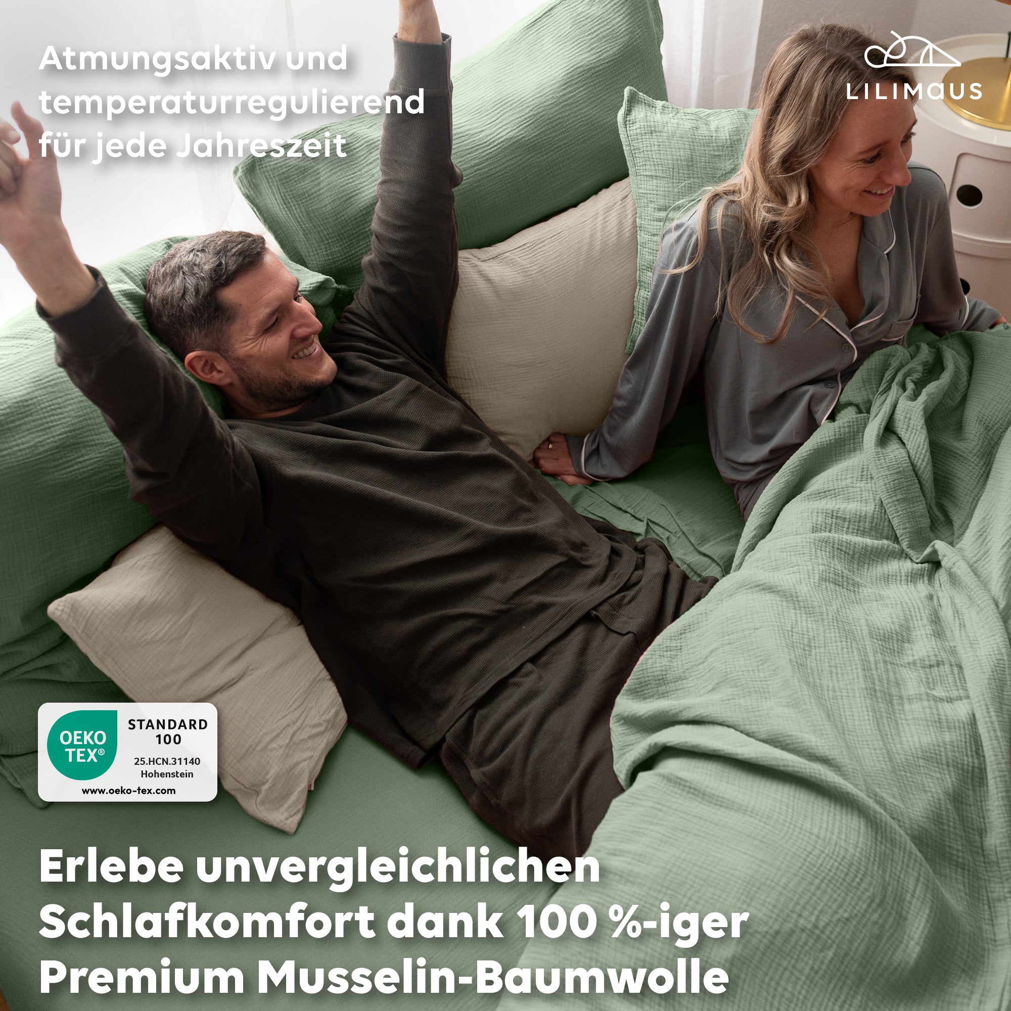 Eukalyptus / 200x200 + 2x Kissen 80x80 200x220 + 2x Kissen 80x80 220x240 + 2x Kissen 80x80 135x200 + 1 Kissen 80x80 155x220 + 1 Kissen 80x80