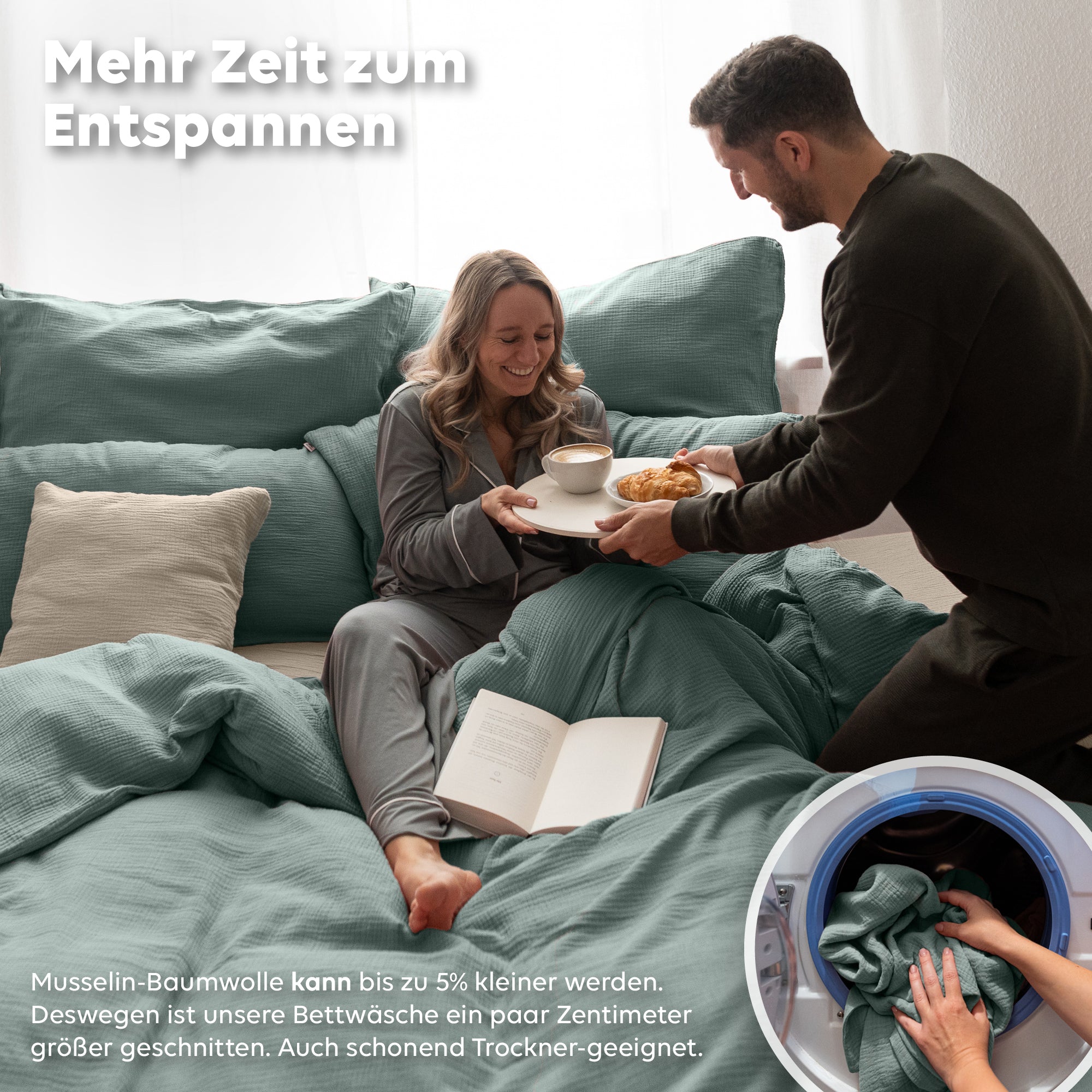 Eukalyptus / 200x200 + 2x Kissen 80x80 200x220 + 2x Kissen 80x80 220x240 + 2x Kissen 80x80 135x200 + 1 Kissen 80x80 155x220 + 1 Kissen 80x80