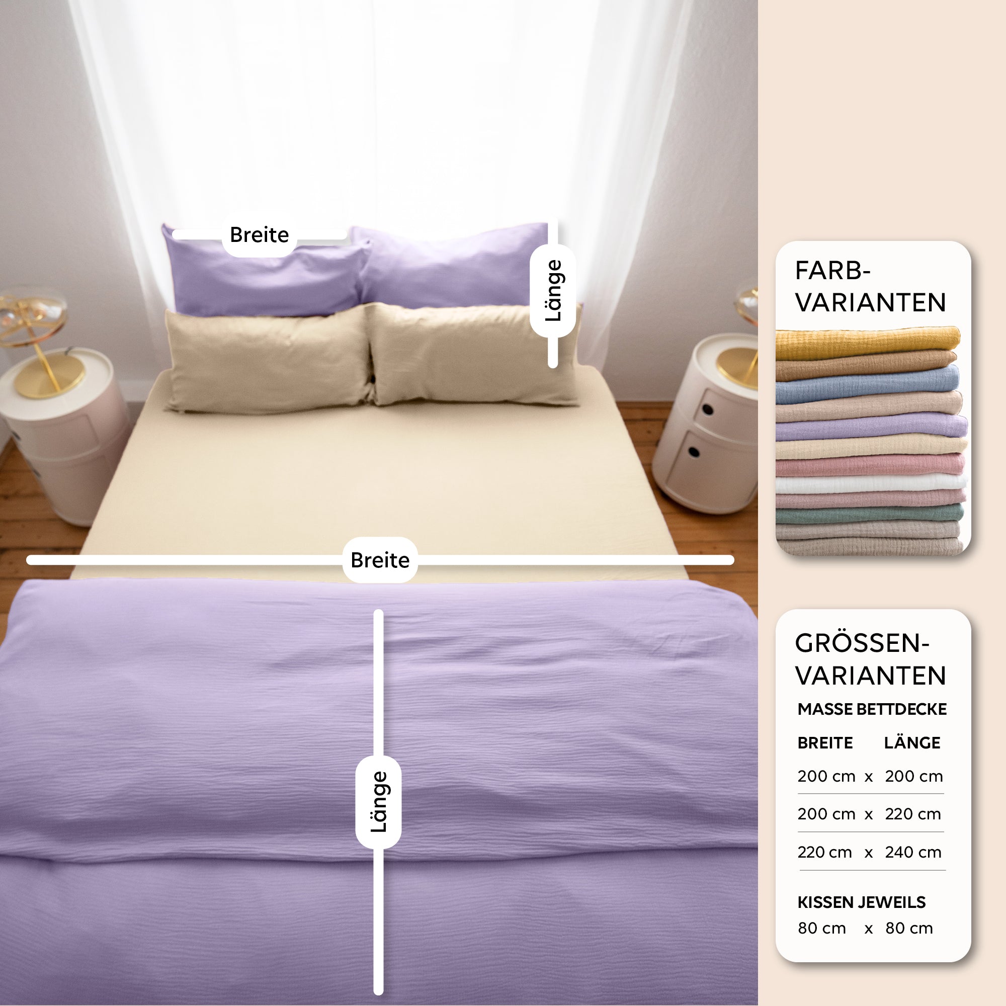 Flieder / 135x200 + 1 Kissen 80x80 155x220 + 1 Kissen 80x80