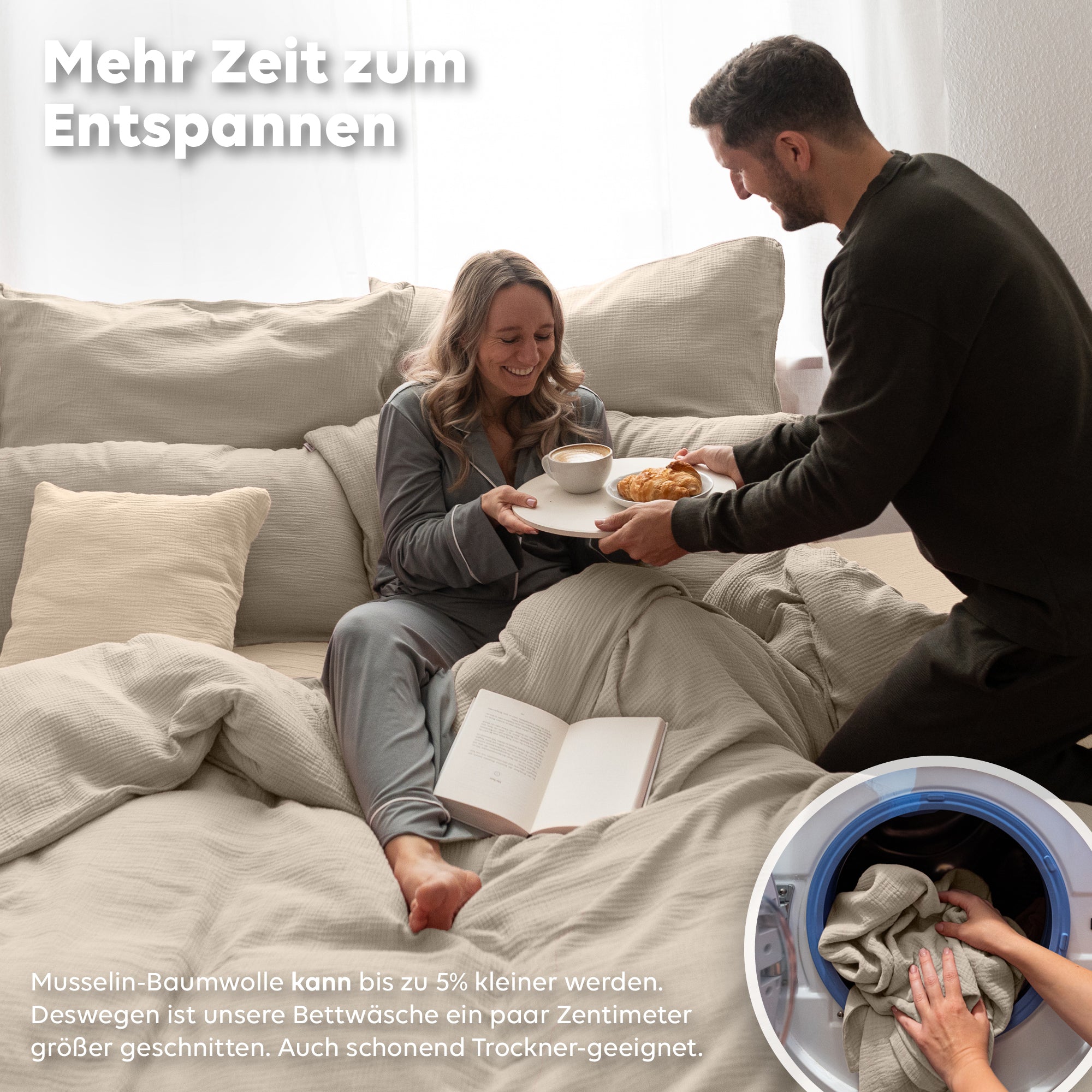 Hellbeige / 200x200 + 2x Kissen 80x80 200x220 + 2x Kissen 80x80 220x240 + 2x Kissen 80x80 135x200 + 1 Kissen 80x80 155x220 + 1 Kissen 80x80