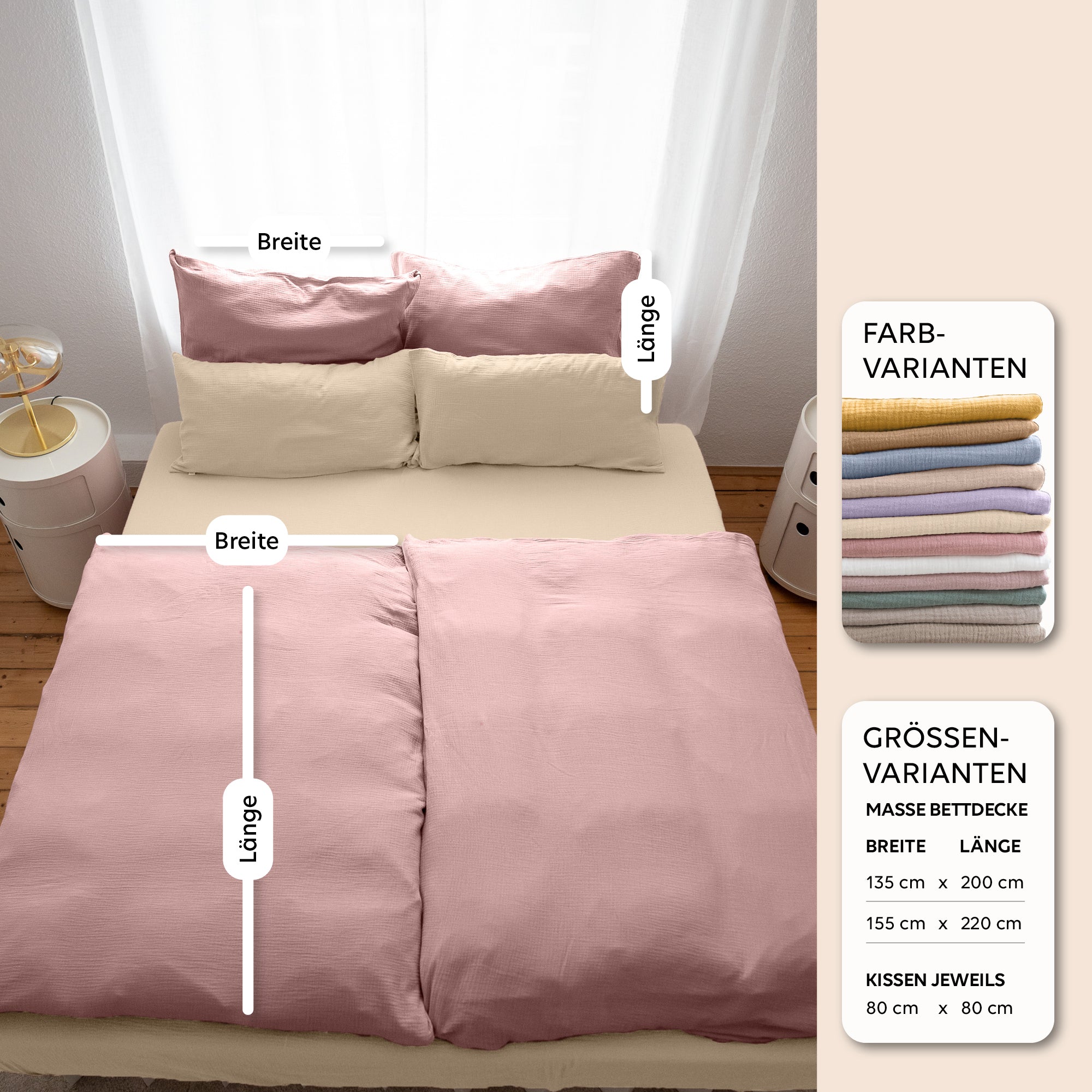 Puderrosa & Altrosa / 135x200 + 1 Kissen 80x80 155x220 + 1 Kissen 80x80