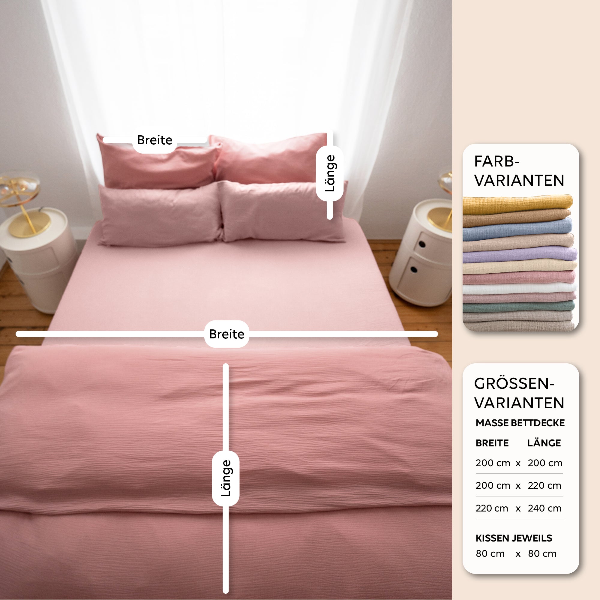 Altrosa / 135x200 + 1 Kissen 80x80 155x220 + 1 Kissen 80x80