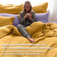 Senfgelb / 200x200 + 2x Kissen 80x80 200x220 + 2x Kissen 80x80 220x240 + 2x Kissen 80x80 135x200 + 1 Kissen 80x80 155x220 + 1 Kissen 80x80