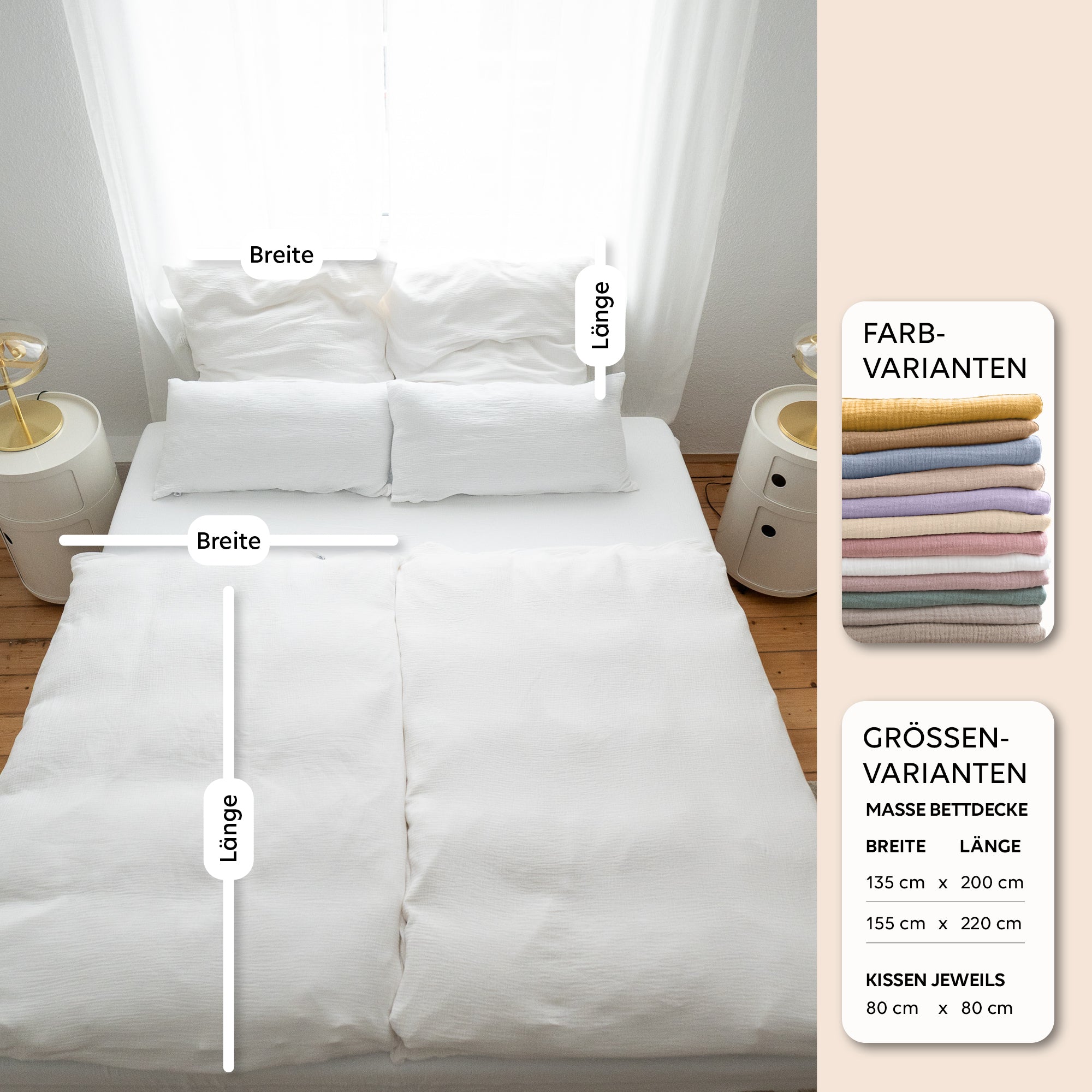 Weiß / 135x200 + 1 Kissen 80x80 155x220 + 1 Kissen 80x80
