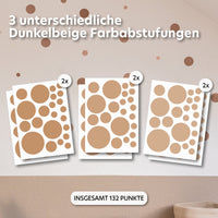 dunkelbeige / punkte / gemischte größen 132 stück