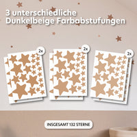 dunkelbeige / sterne / gemischte größen 132 stück