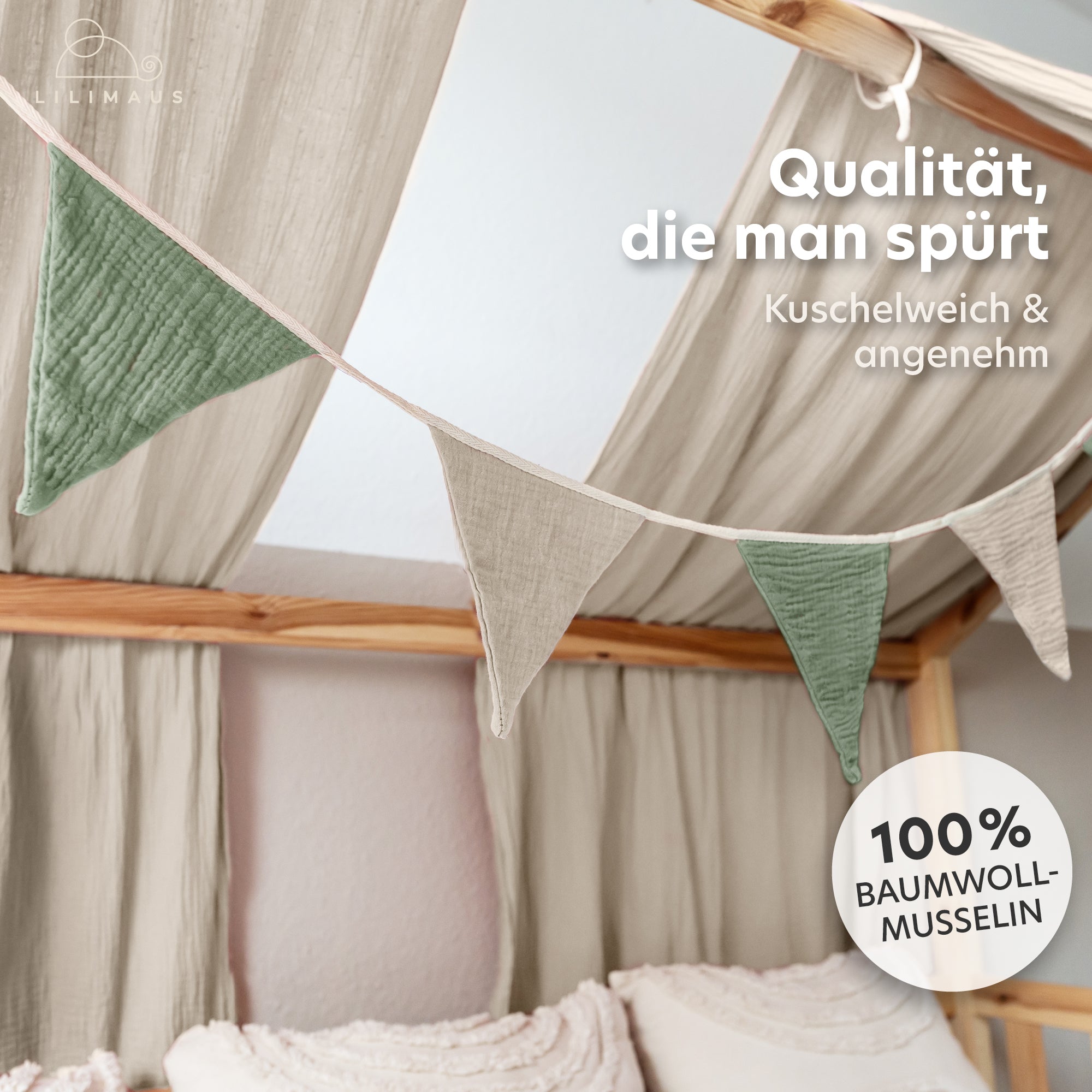 eukalyptus & hellbeige / wimpel / ohne goldapplikation