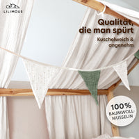 eukalyptus & weiß / wimpel / mit goldapplikation