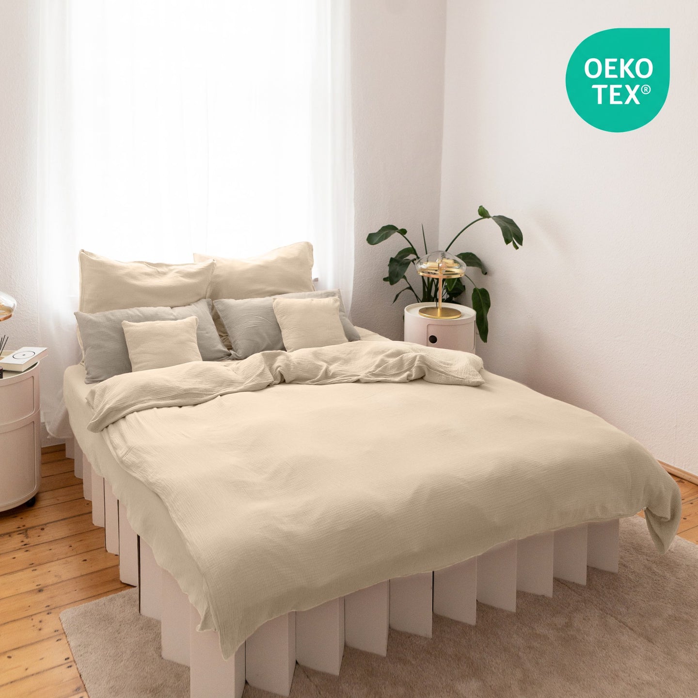 Creme / 135x200cm + 1 Kissen 80x80cm 155x220cm + 1 Kissen 80x80cm 200x200cm + 2x Kissen 80x80cm 200x220cm + 2x Kissen 80x80cm 220x240cm + 2x Kissen 80x80cm