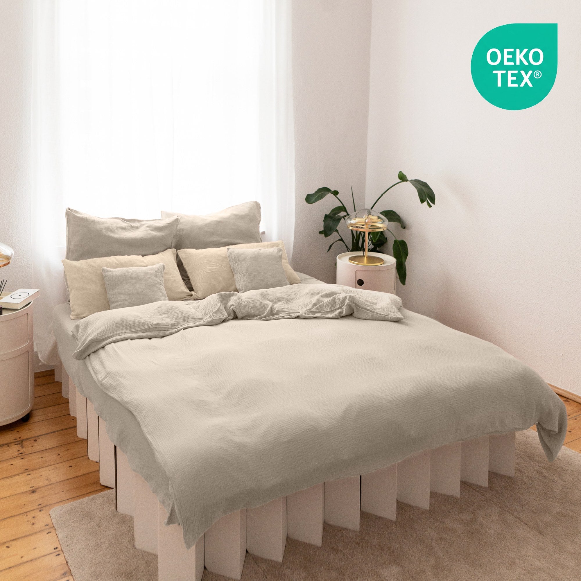 Hellbeige / 135x200cm + 1 Kissen 80x80cm 155x220cm + 1 Kissen 80x80cm 200x200cm + 2x Kissen 80x80cm 200x220cm + 2x Kissen 80x80cm 220x240cm + 2x Kissen 80x80cm